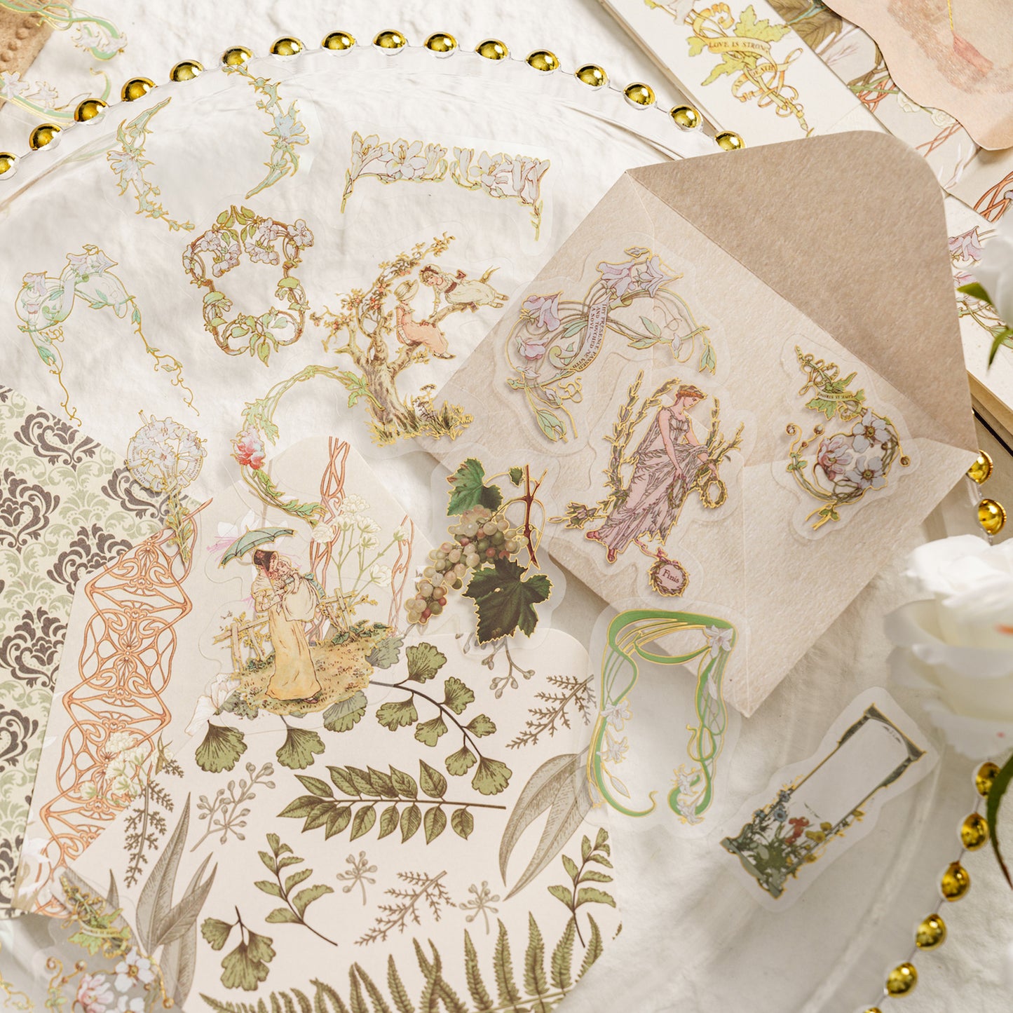[2602-031] Vintage Garden Envelope PET Stickers