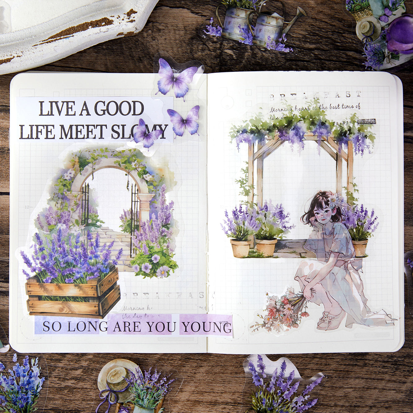 [2602-028] Floral Scene PET Collage Stickers