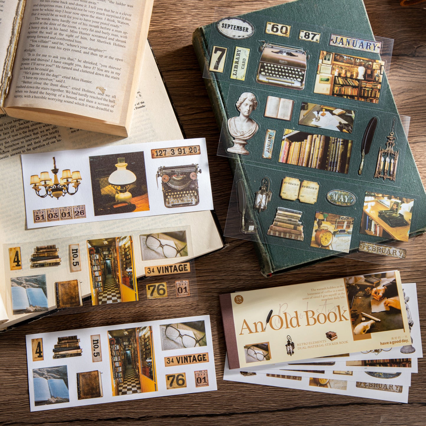 [2602-013] Vintage Book Style Dual Material Sticker Book 4 Styles