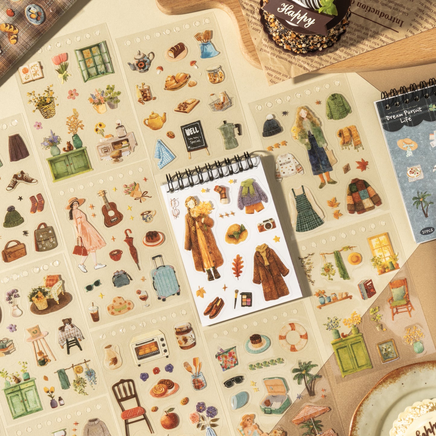[2603-072] Lifestyle Die Cut PET Sticker Book 20 Sheets 4 Styles