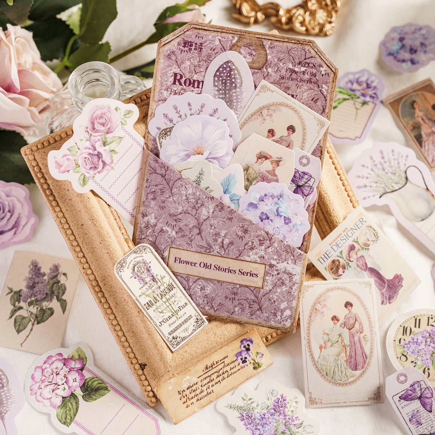 [2603-088] Vintage Floral Memo Note Stickers 6 Styles
