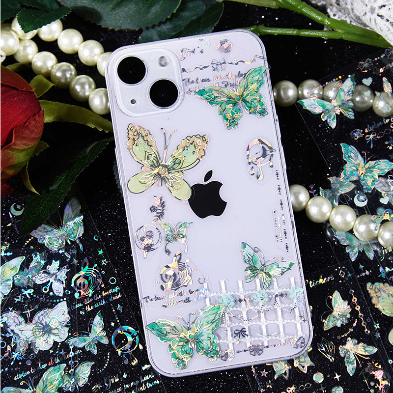[2603-086] Iridescent Butterfly Decorative Sticker Flakes 6 Styles