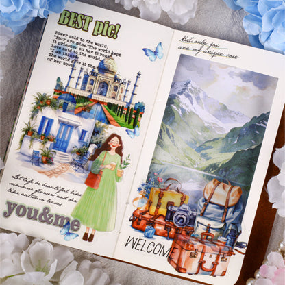 [2603-108] Mountain Landscape Travel Journal Collage Stickers 6 Styles