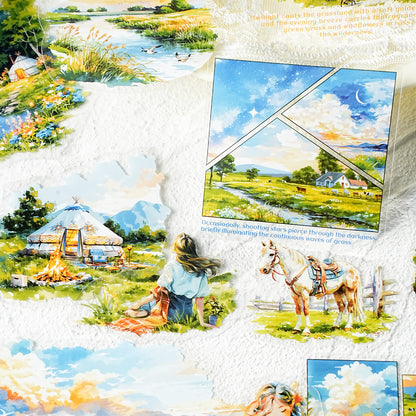 [2601-123] Endless Grasslands PET Scenic Stickers – Four Season Landscape Set (6 Designs 15 Pieces)