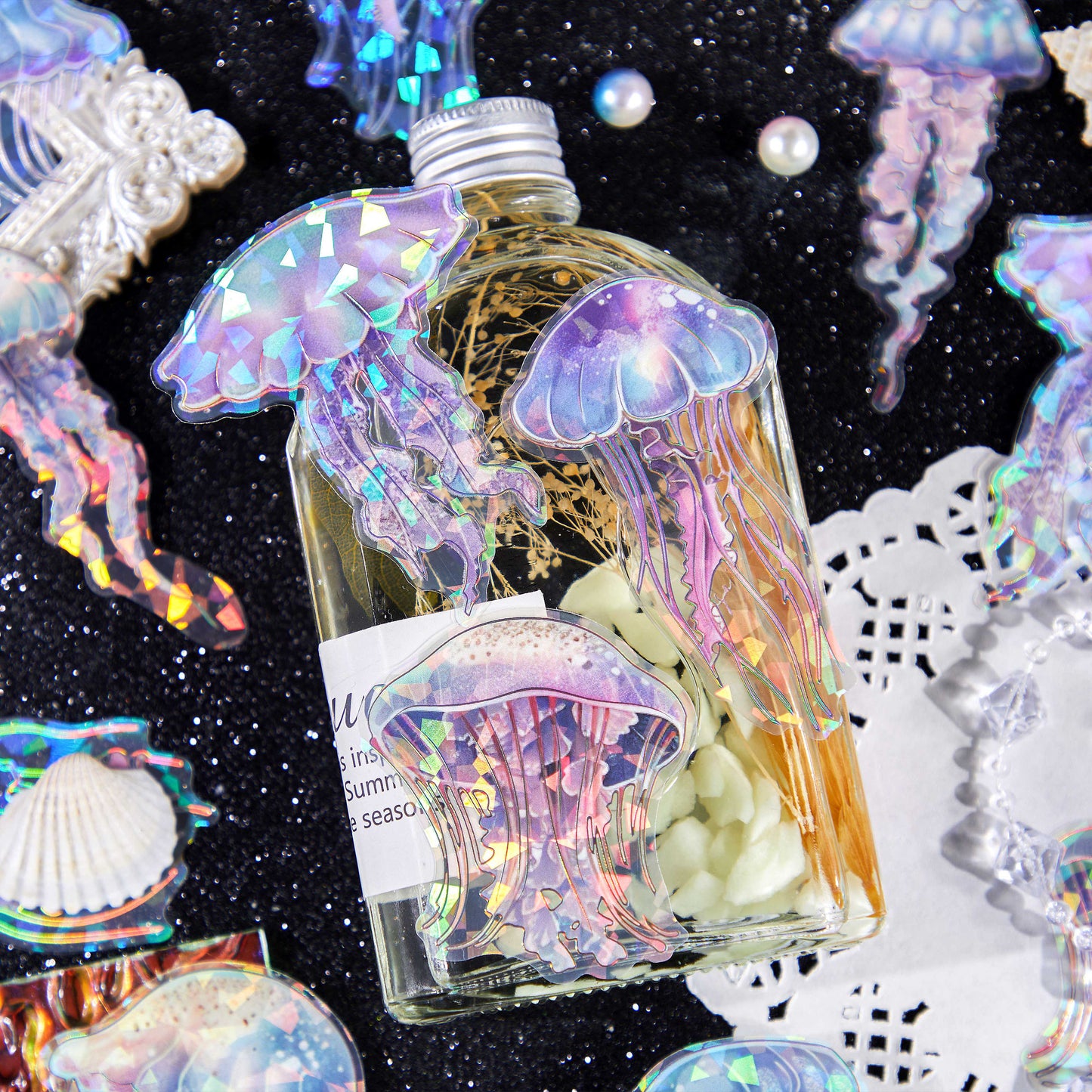 [2603-010] Ocean Jellyfish Background Collage Stickers 8 Styles