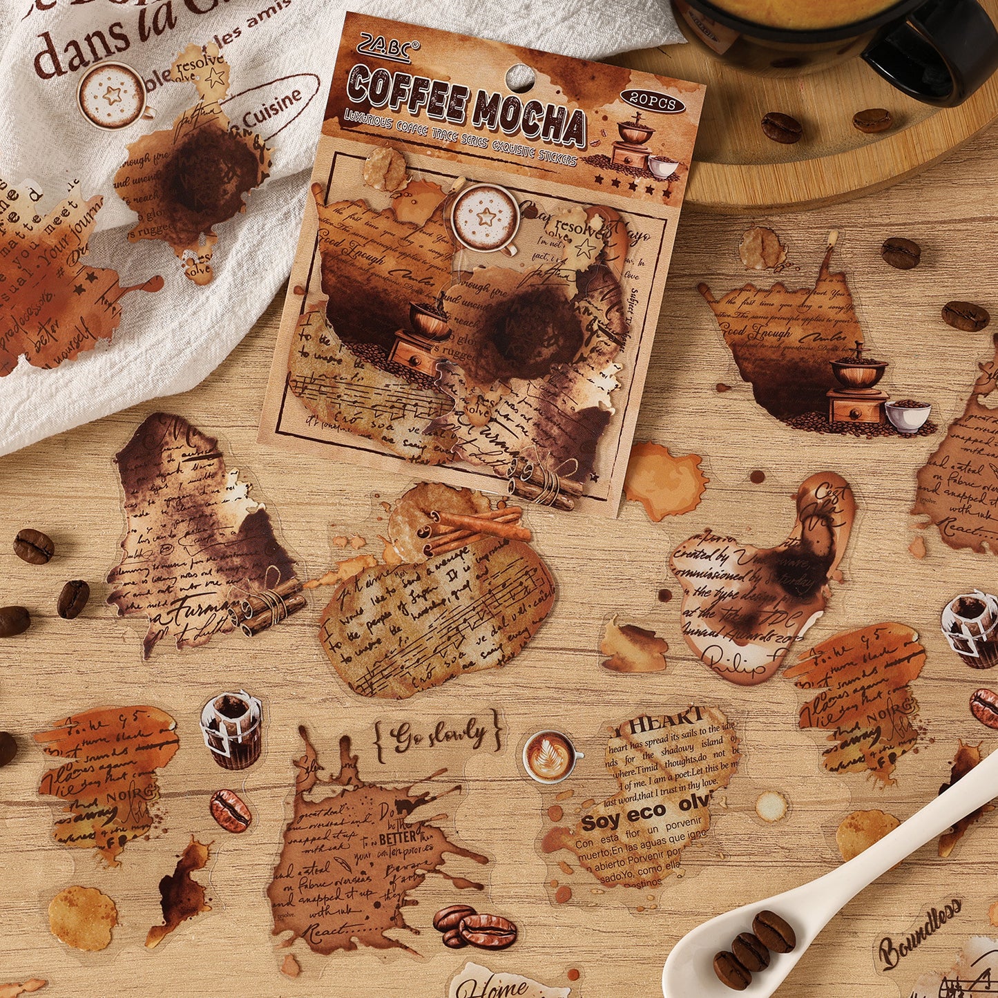 [2603-045] Vintage Coffee PET Background Stickers 6 Styles