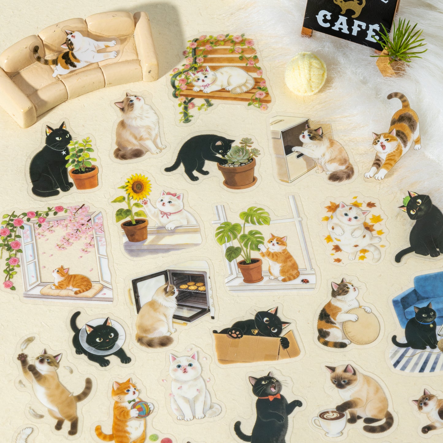 [2601-230] Cute Cat Adventure Series PET Sticker Pack Journal Decoration Materials 4 Styles