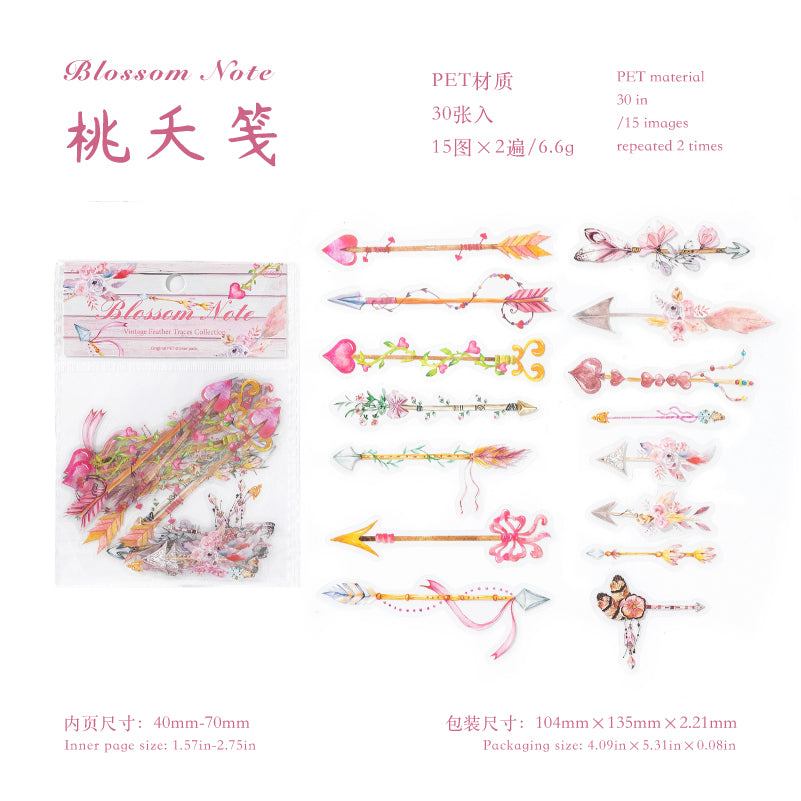 [2603-106] Vintage Feather PET Stickers 6 Styles