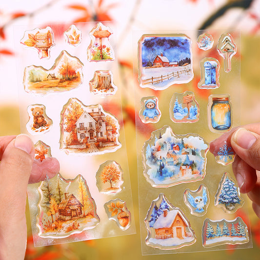 [2601-178] Transparent Dream – Epoxy-Style Landscape Sticker Set (6 Designs)