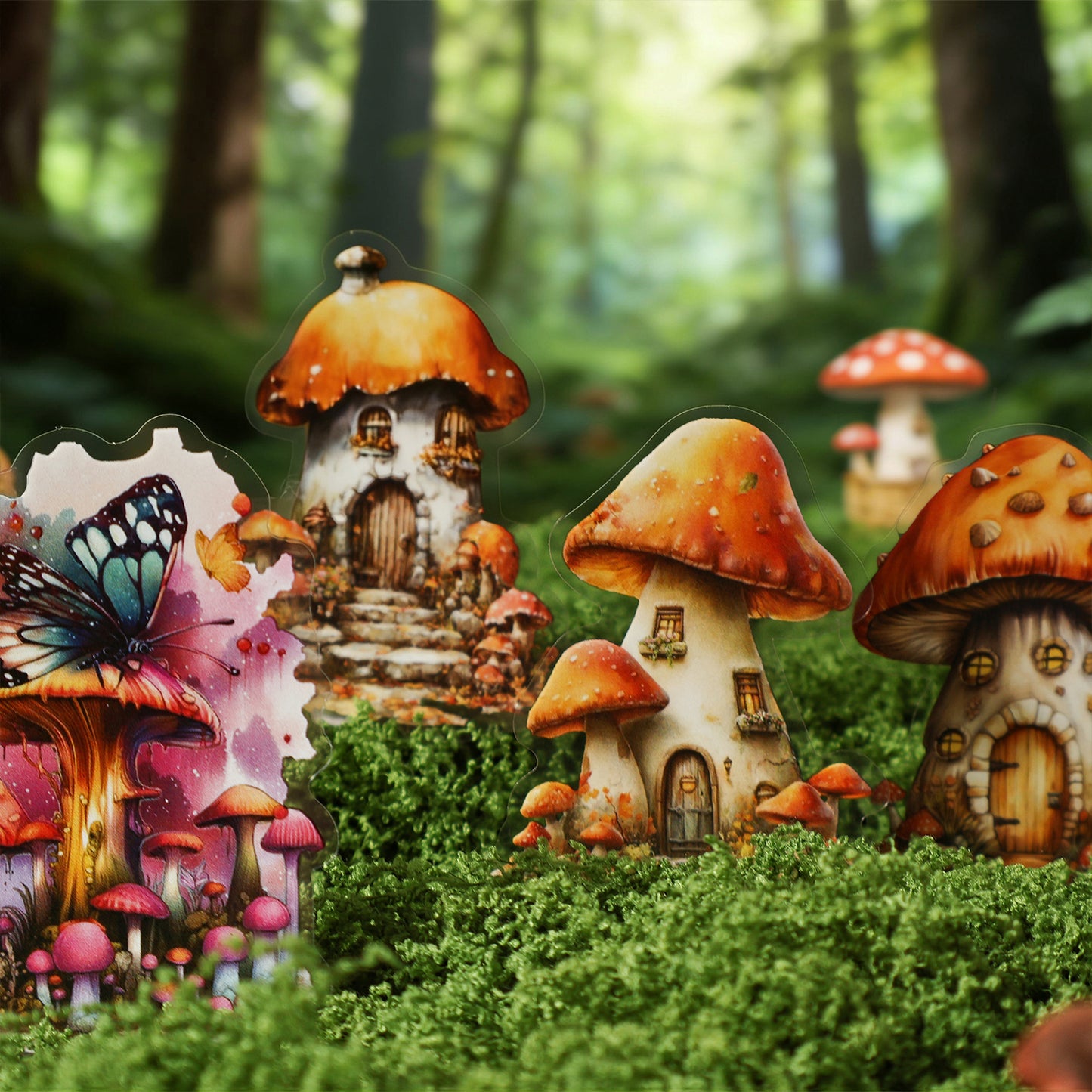 [2601-200] Dark Enchantment Mushroom House Story PET Stickers