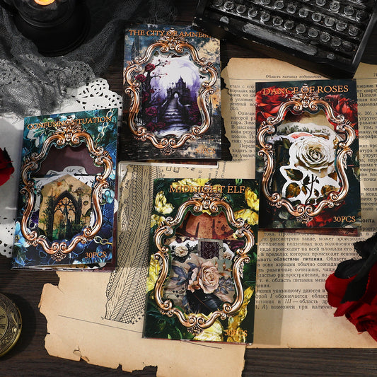 [2603-122] Dark Gothic Forest Journal Collage Stickers 4 Styles