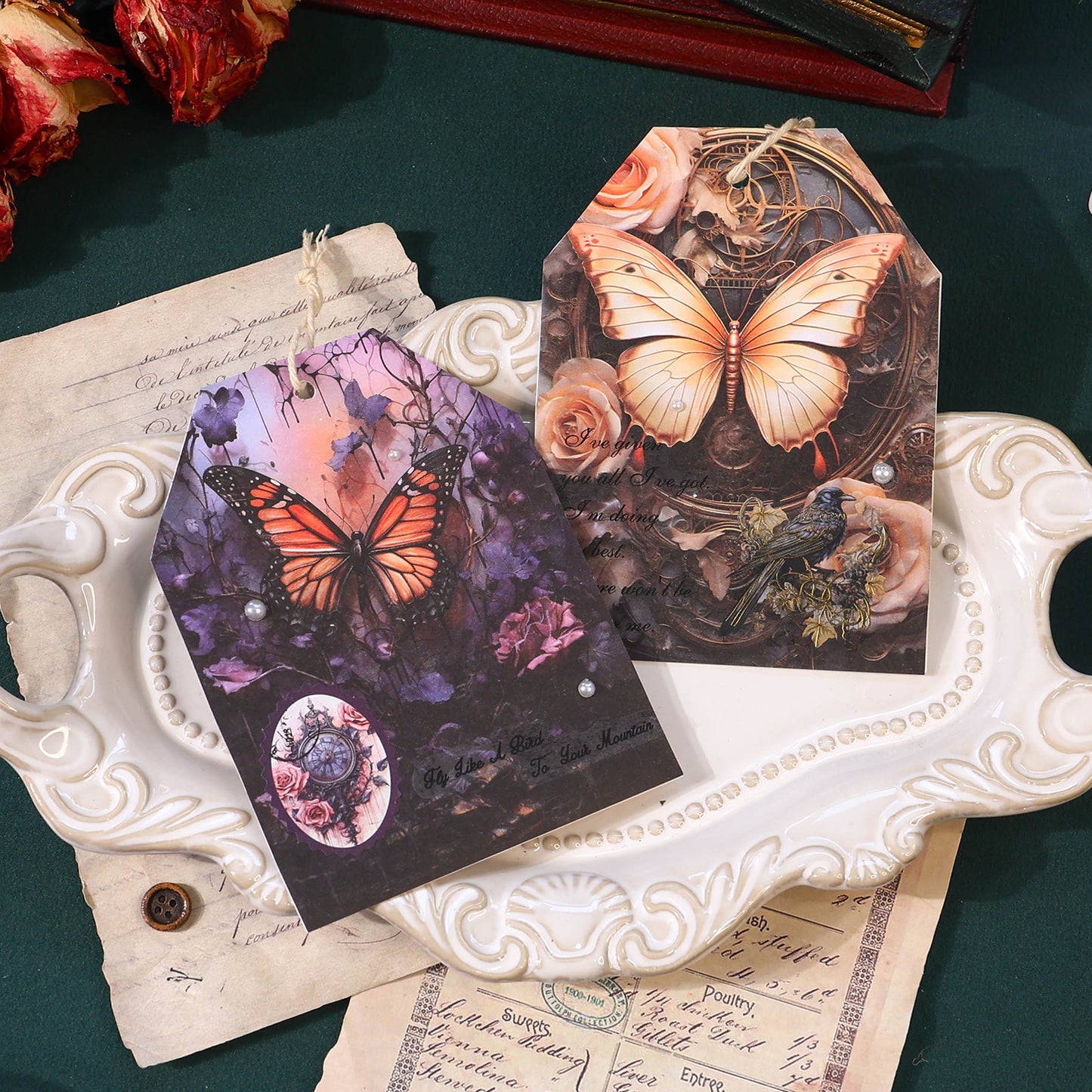 [2601-232] Romantic Butterfly Imprint Series Vintage Journal Background Paper Collage Decoration 4 Styles