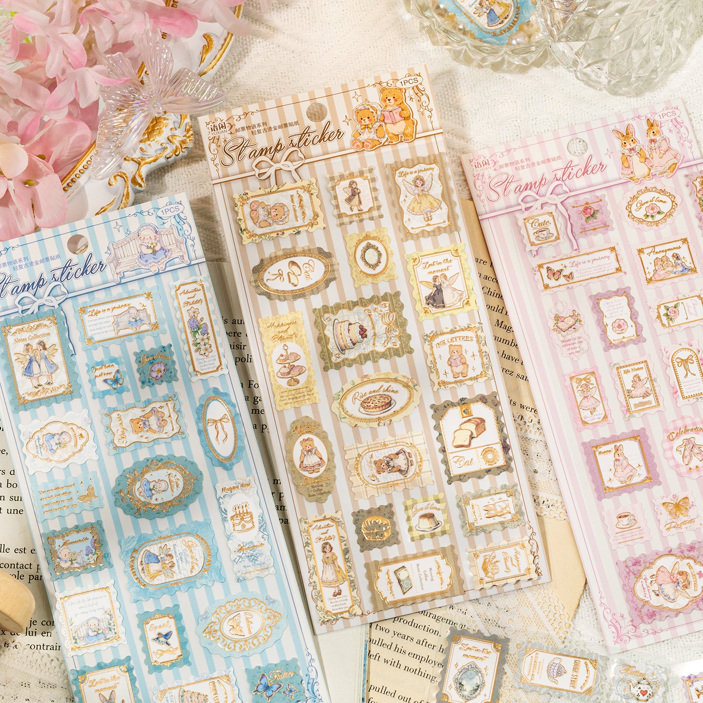[2601-164] Stamp Tales – Gilded PET Vintage Labels (6 Designs)