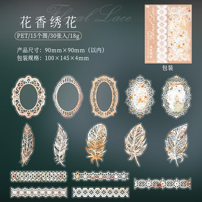 [2603-042] Floral Lace PET Decorative Stickers 8 Styles