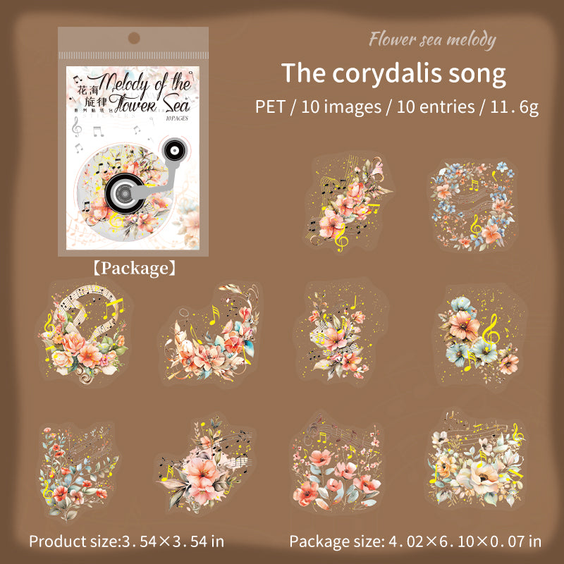 [2601-170] Floral Melody – Gilded Flower Music Stickers (6 Designs)