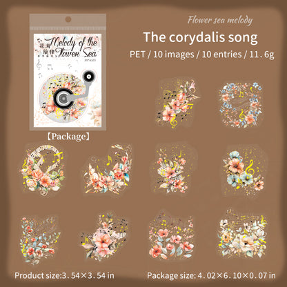 [2601-170] Floral Melody – Gilded Flower Music Stickers (6 Designs)