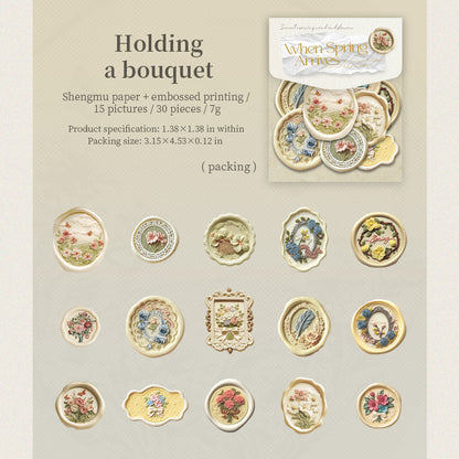 [2601-181] “When Spring Arrives” Letterpress Wax-Seal Embossed Sticker Set – 6 Designs