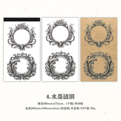 [2601-127] Dawn to Dusk Vintage Frame Memo Stickers – Tear-Off Journal Collage (4 Designs)