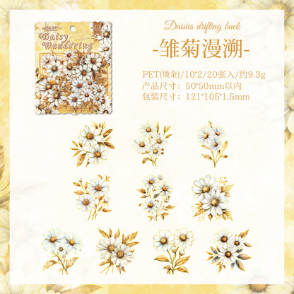[2603-002] Gold Foil Floral PET Die Cut Stickers 20 Pieces