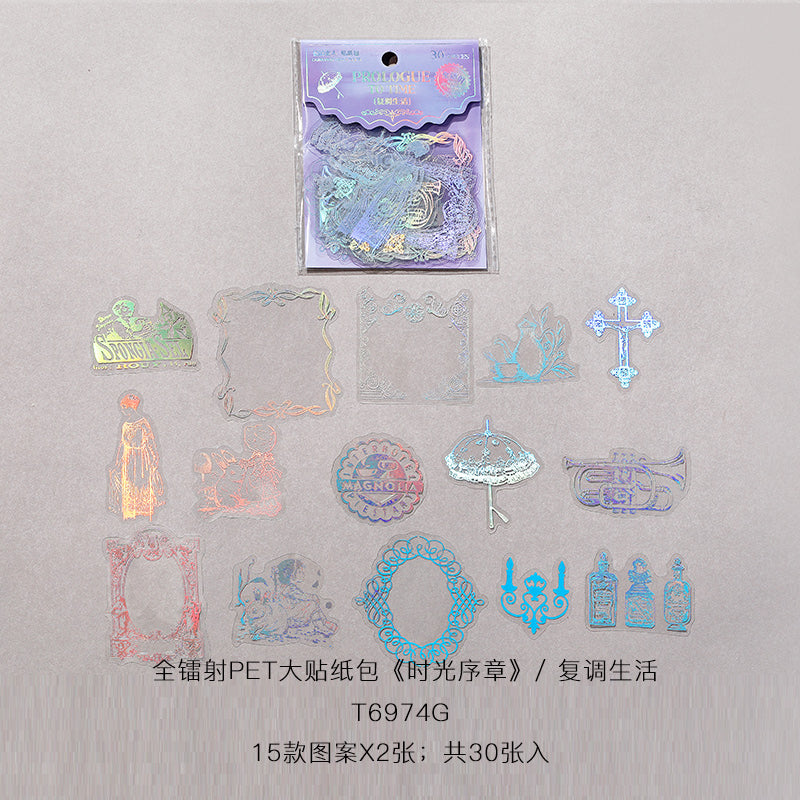 [2601-177] Prologue to Time – Holographic PET Vintage Sticker Set (6 Designs)
