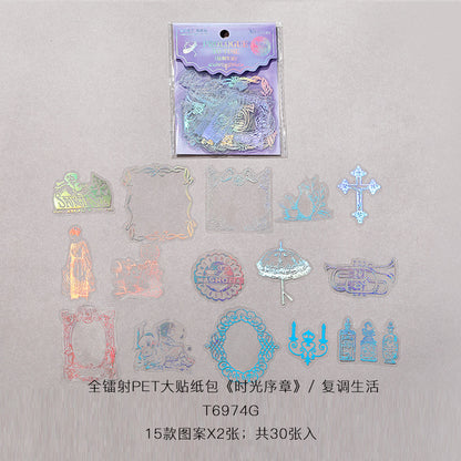 [2601-177] Prologue to Time – Holographic PET Vintage Sticker Set (6 Designs)