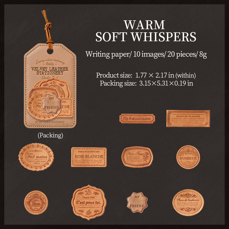 [2601-137] Velvet Leather Label Stickers – Vintage Faux Leather Journal Tags (6 Designs)