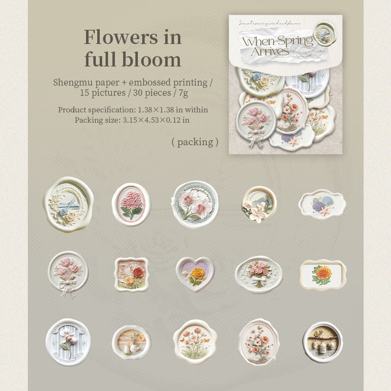 [2601-181] “When Spring Arrives” Letterpress Wax-Seal Embossed Sticker Set – 6 Designs