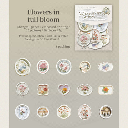 [2601-181] “When Spring Arrives” Letterpress Wax-Seal Embossed Sticker Set – 6 Designs