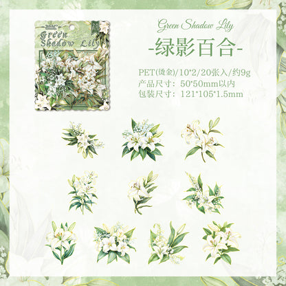 [2603-002] Gold Foil Floral PET Die Cut Stickers 20 Pieces