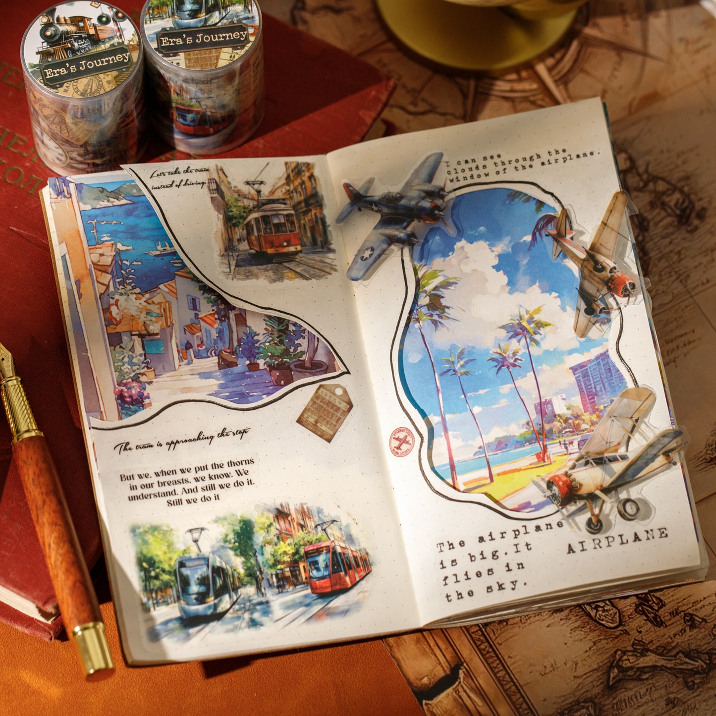 [2603-100] Travel Journal Die Cut Decorative Tape 4 Styles