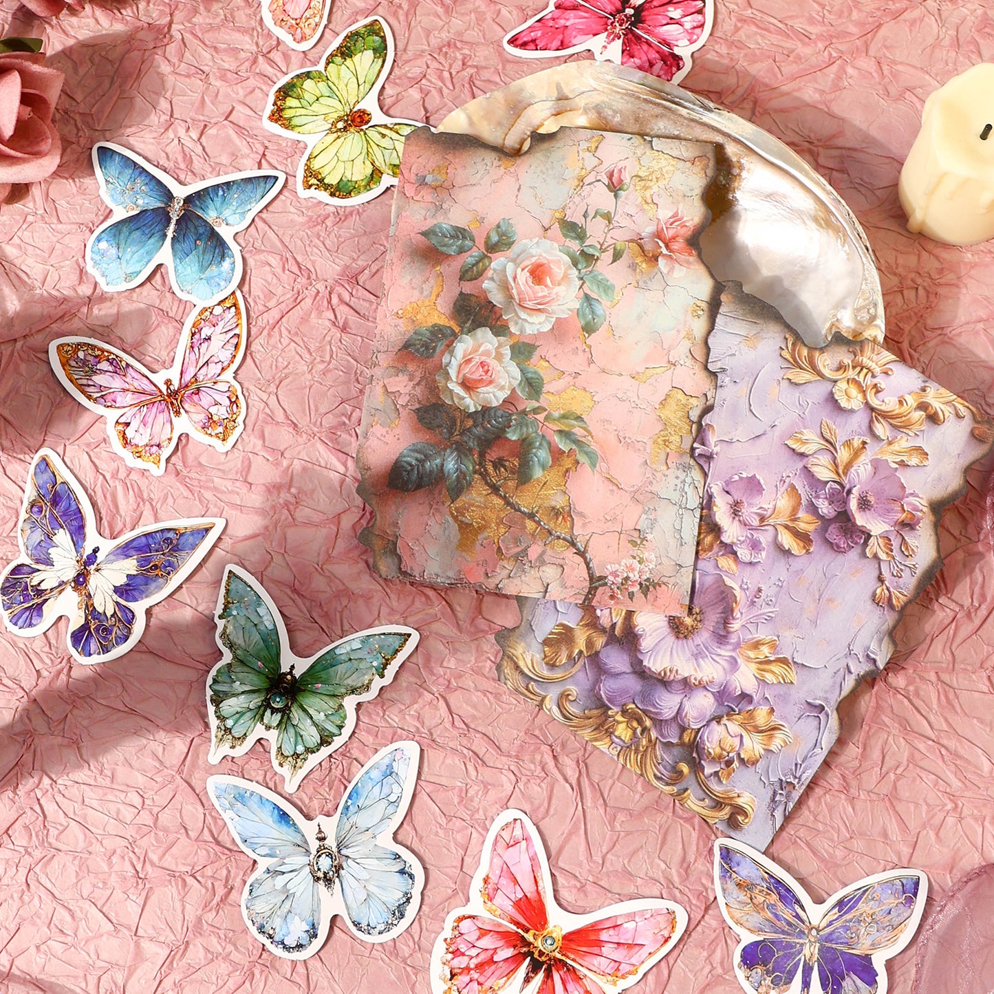 [2601-239] Vintage Floral Butterfly Collage Paper 4 Styles