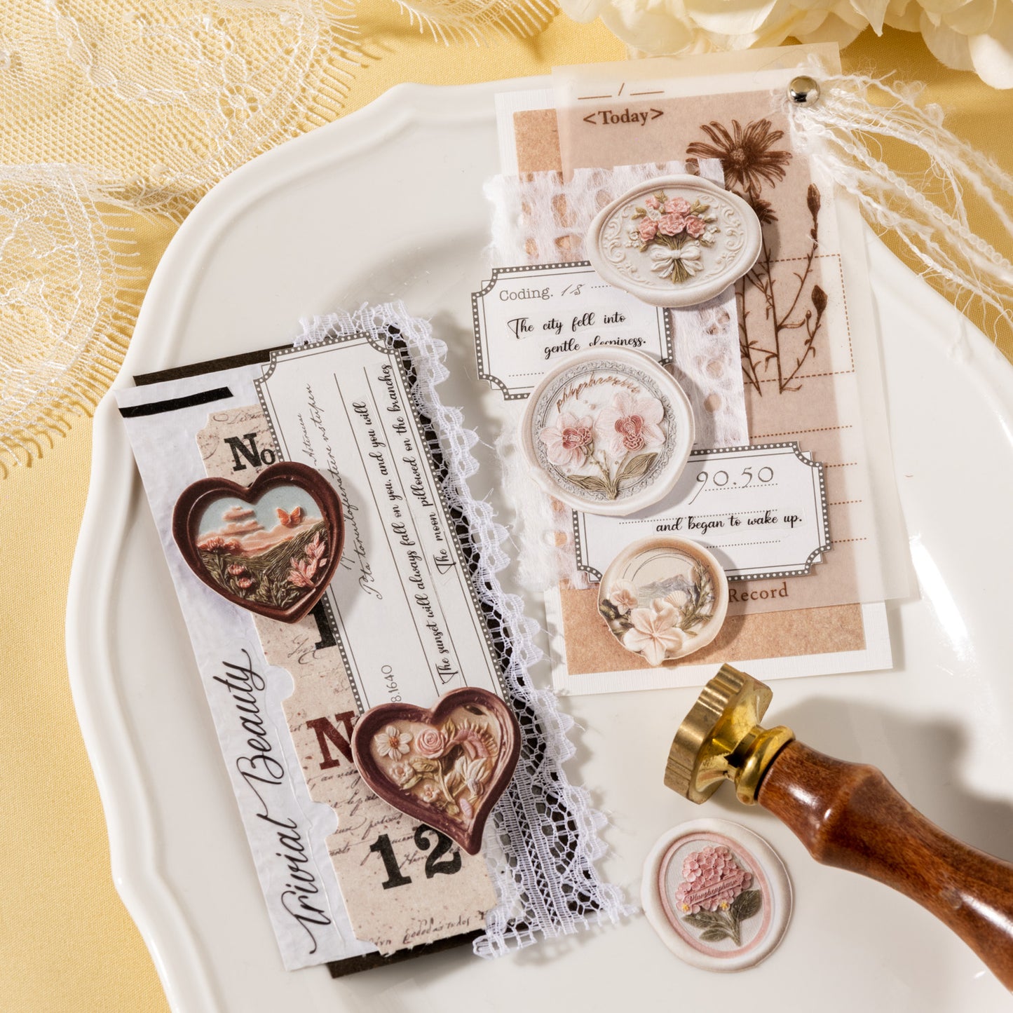 [2601-181] “When Spring Arrives” Letterpress Wax-Seal Embossed Sticker Set – 6 Designs
