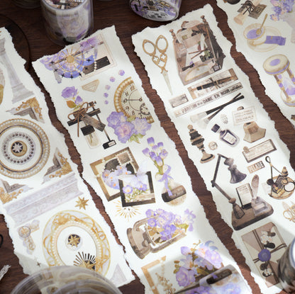 [2603-070] White Ink PET Background Collage Stickers 4 Styles