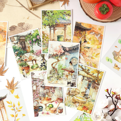 [2603-092] Vintage Seasonal Scene PET Journal Collage Stickers 6 Styles