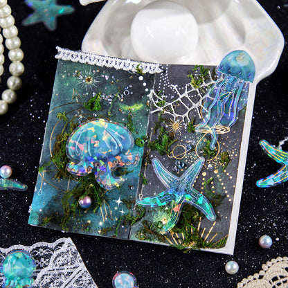 [2603-010] Ocean Jellyfish Background Collage Stickers 8 Styles