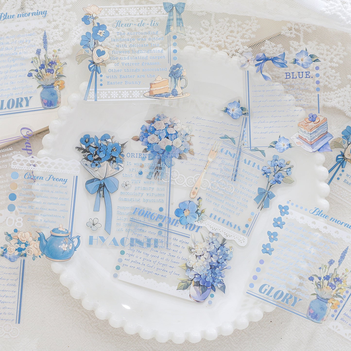 [2601-227] Flower Shadow Weaving Dream Series PET Floral Text Journal Sticker Pack 20 Sheets 6 Styles