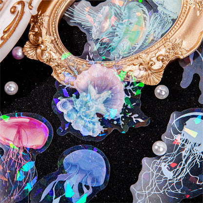 [2601-146] Iridescent Animal PET Stickers – Holographic Shell Light Collage Set (6 Designs)