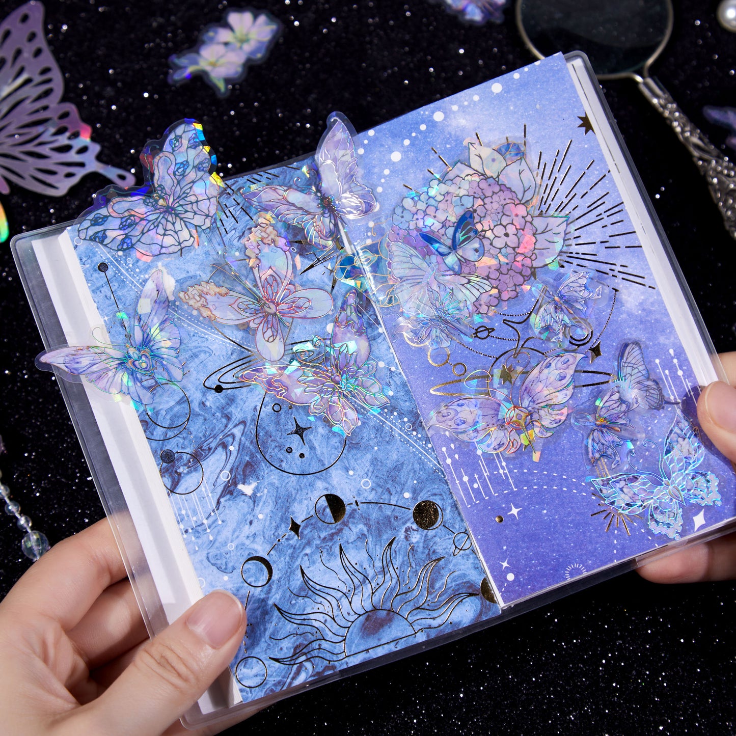 [2603-087] Iridescent Butterfly PET Decorative Stickers 8 Styles