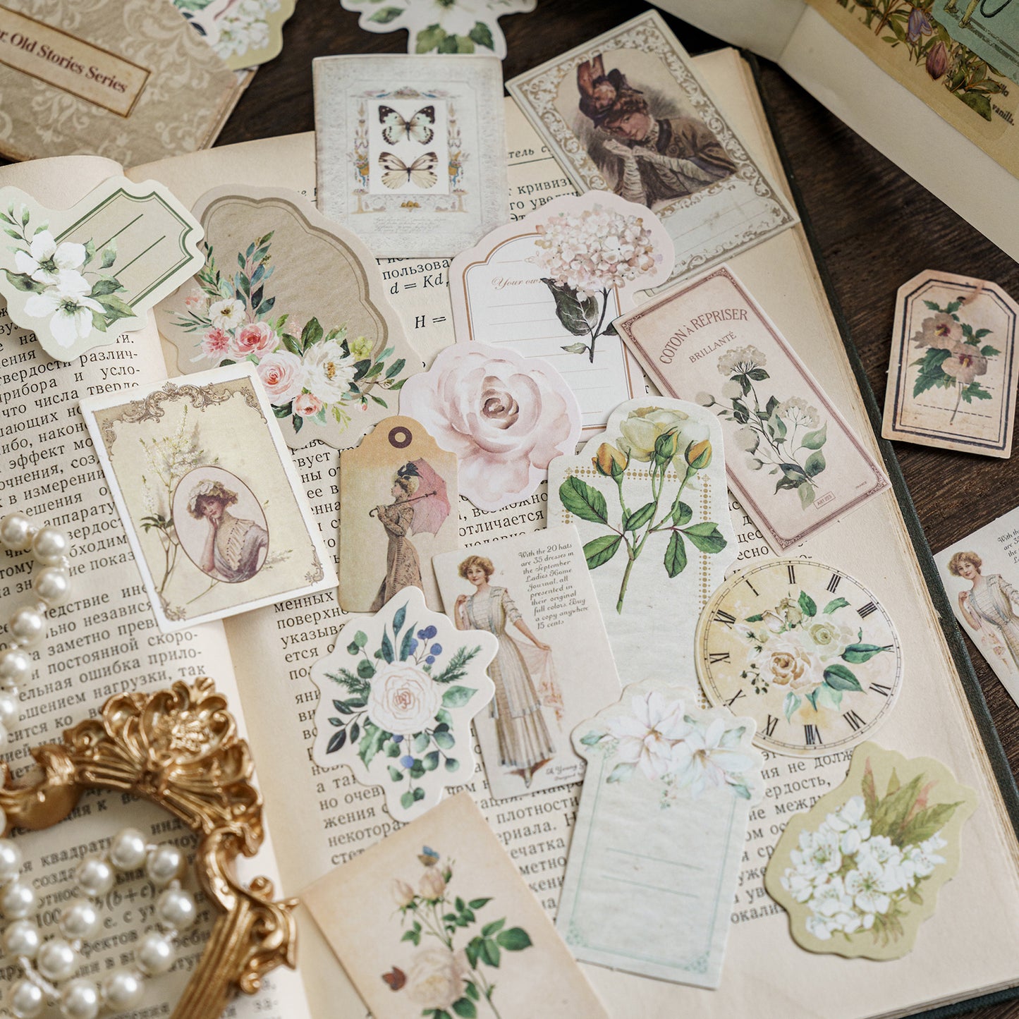 [2603-088] Vintage Floral Memo Note Stickers 6 Styles
