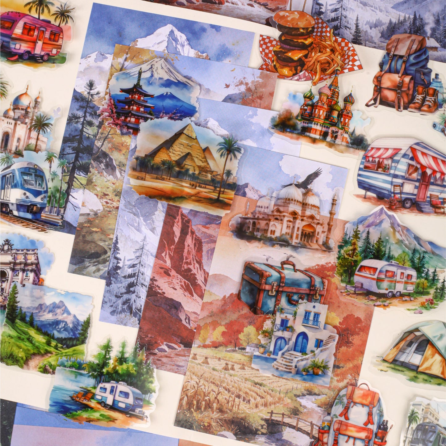 [2603-108] Mountain Landscape Travel Journal Collage Stickers 6 Styles
