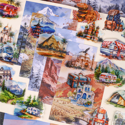 [2603-108] Mountain Landscape Travel Journal Collage Stickers 6 Styles