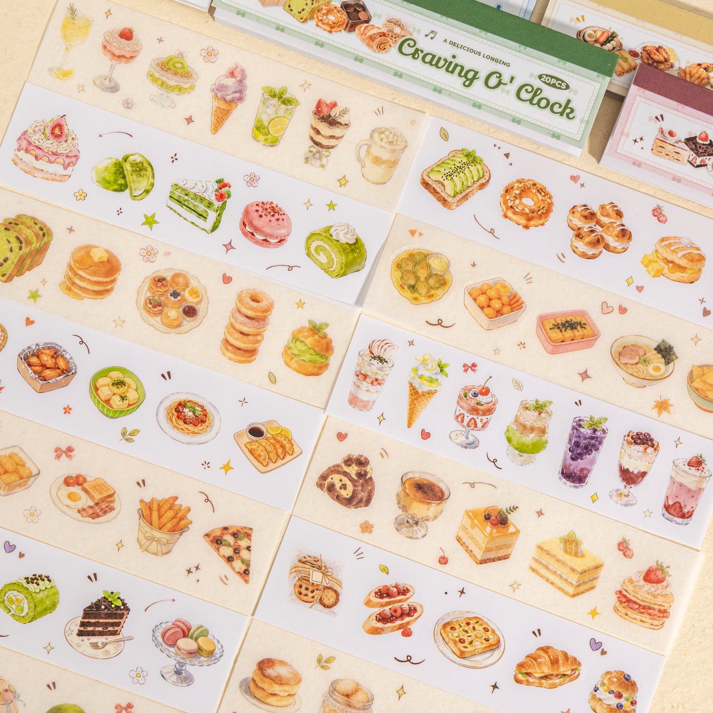 [2603-075] Food Die Cut Sticker Book 20 Sheets 4 Styles