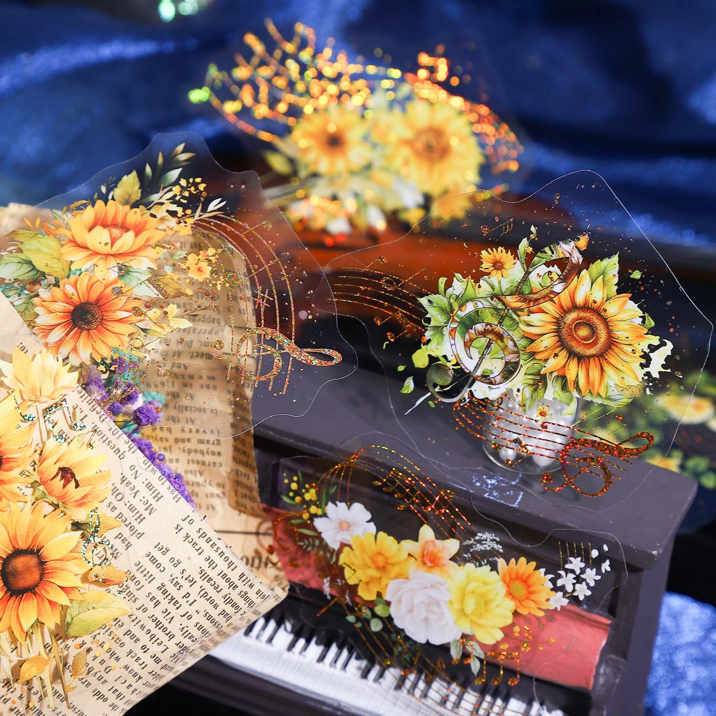 [2601-170] Floral Melody – Gilded Flower Music Stickers (6 Designs)