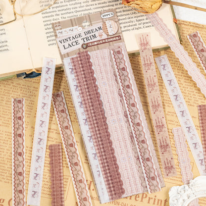 [2601-125] Lace Post Office Washi Trims – “Floral Lace Series” Long Strip Journal Set (4 Styles 40 Pieces)