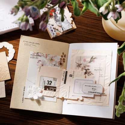 [2601-228] Floating Flower Sea Series Embossed Mixed Media Journal Collage Material Box 4 Styles