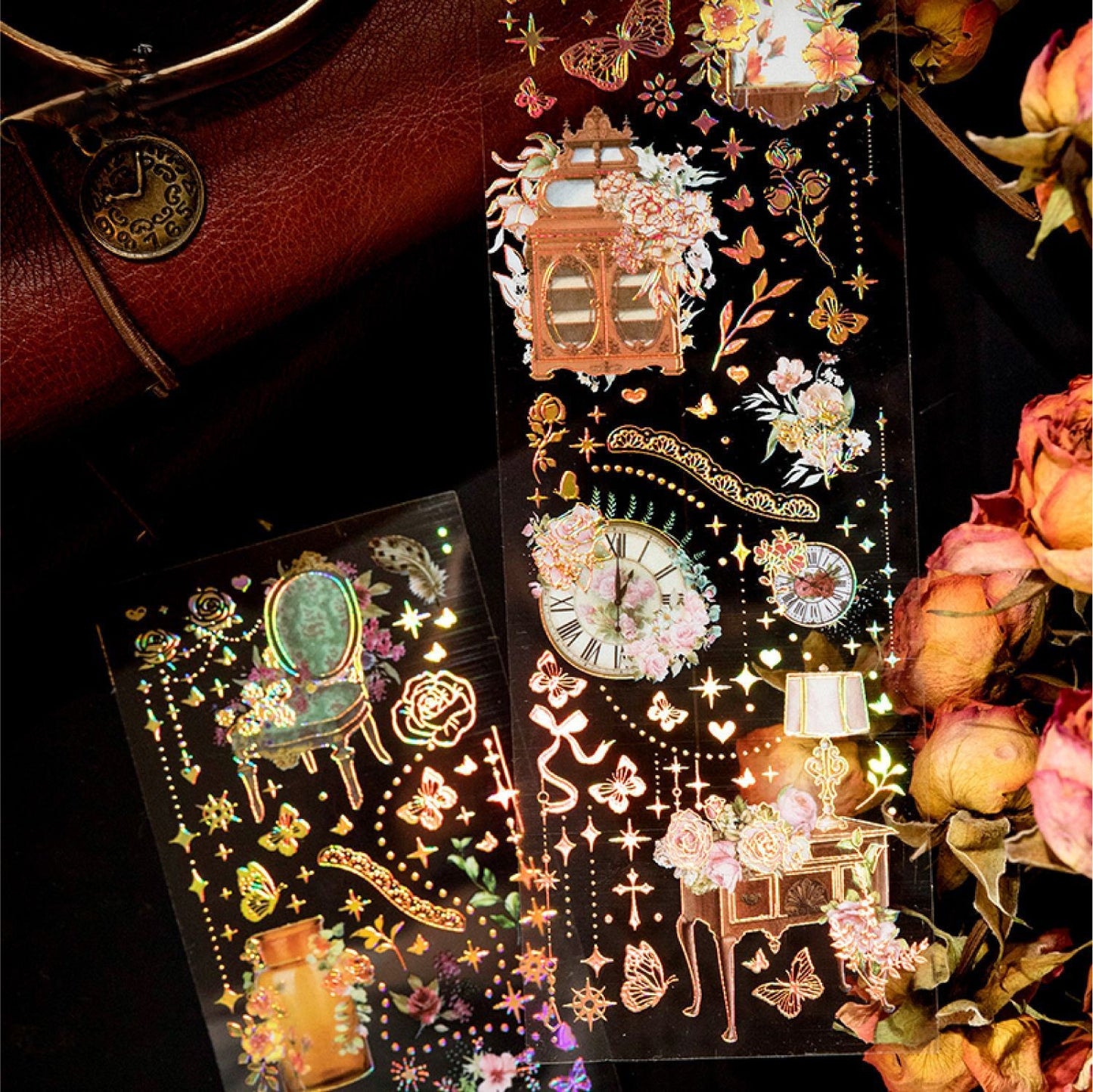 [2602-019] Vintage Gold Foil Sticker Set 4 Styles