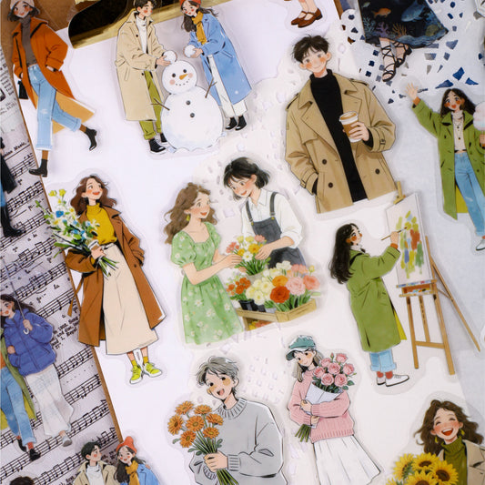 [2602-003] Cozy Vintage Character PET Stickers 6 Styles