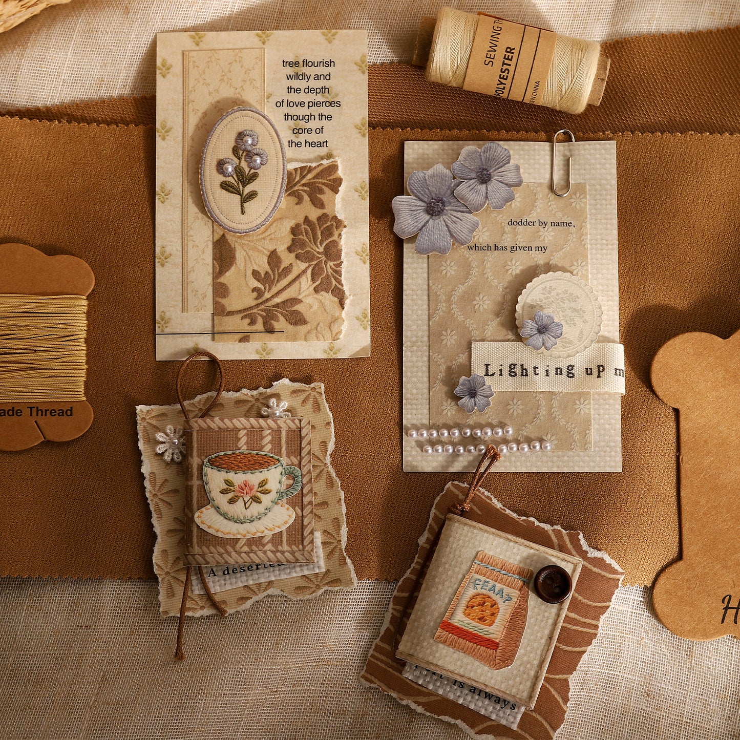 [2601-142] Vintage Fabric Texture Paper Pad – “Paper & Cloth” Embroidery Style (6 Designs 50 Sheets)