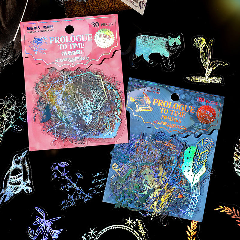 [2601-177] Prologue to Time – Holographic PET Vintage Sticker Set (6 Designs)