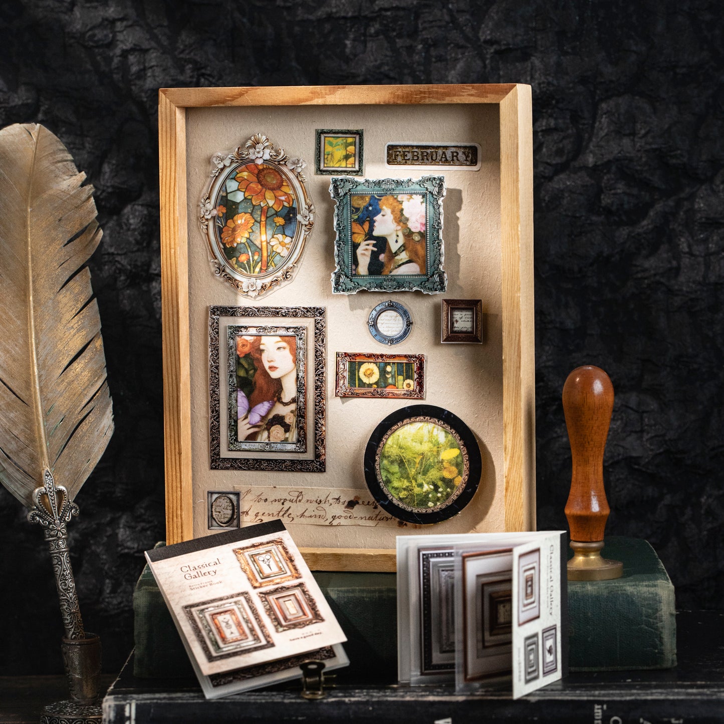 [2603-006] Vintage Museum Die Cut Frame Sticker Book 6 Styles